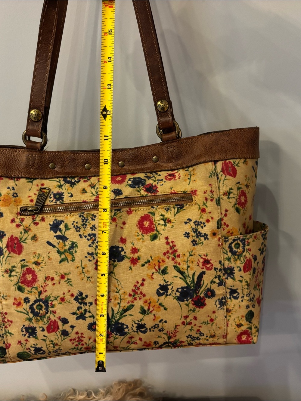 Patricia Nash Cream Floral Canvas Tote with Brown Leather Trim - Picture 10 of 16